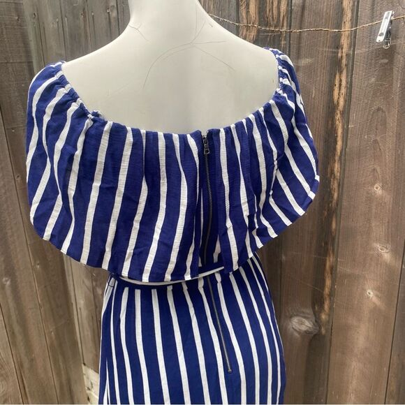 Alice and Olivia Striped Maxi Dress Grazi Off The Shoulder Blue size 6 - Picture 9 of 13